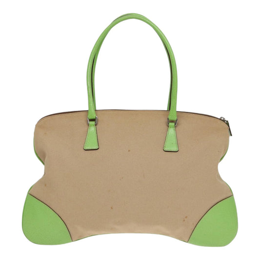 Luxury Prada Shoulder Bag Canvas Beige Silver Green 89561
