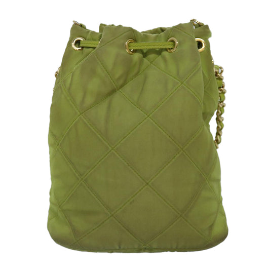 Luxury Prada Chain Shoulder Bag Nylon 2way Green Gold 89566