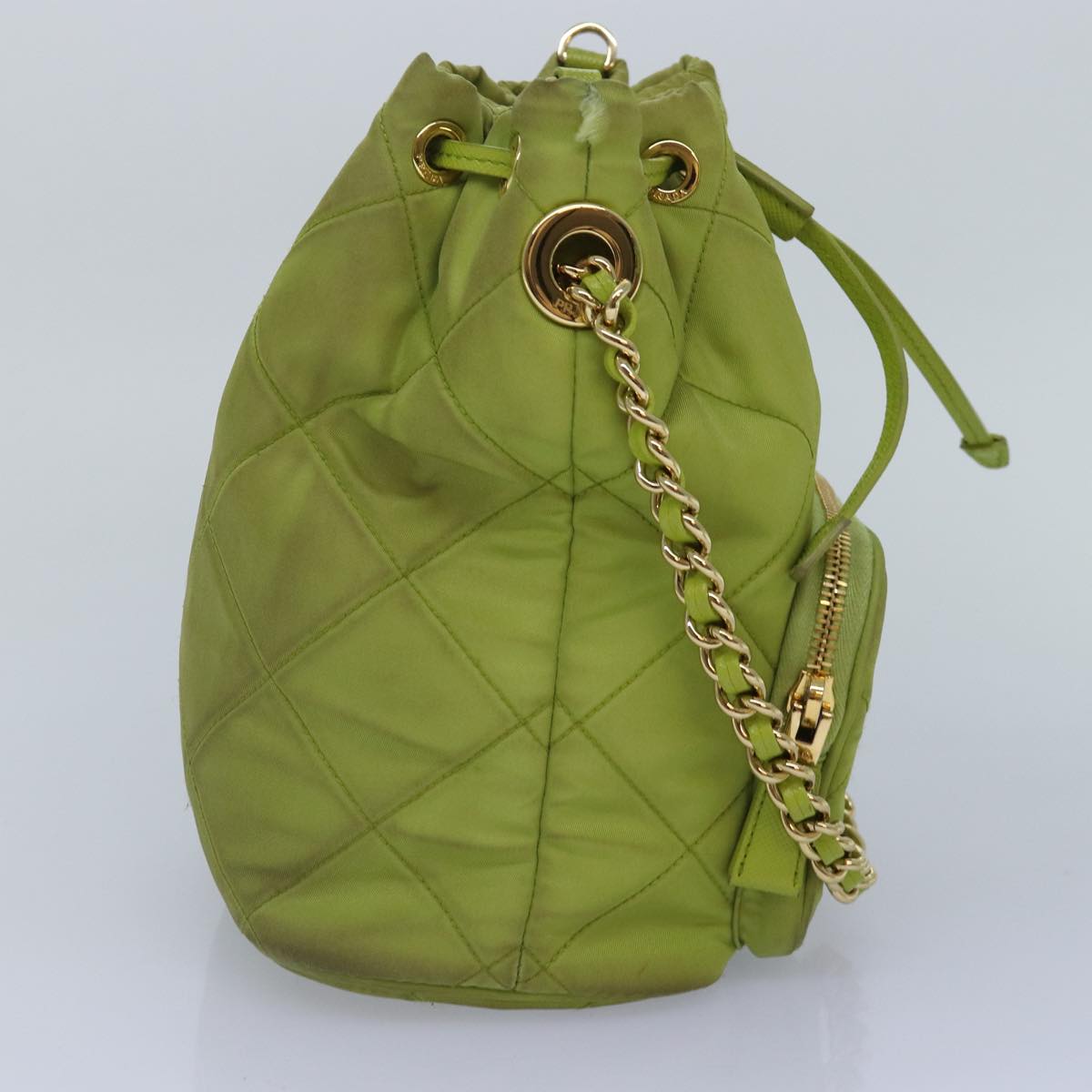 Luxury Prada Chain Shoulder Bag Nylon 2way Green Gold 89566