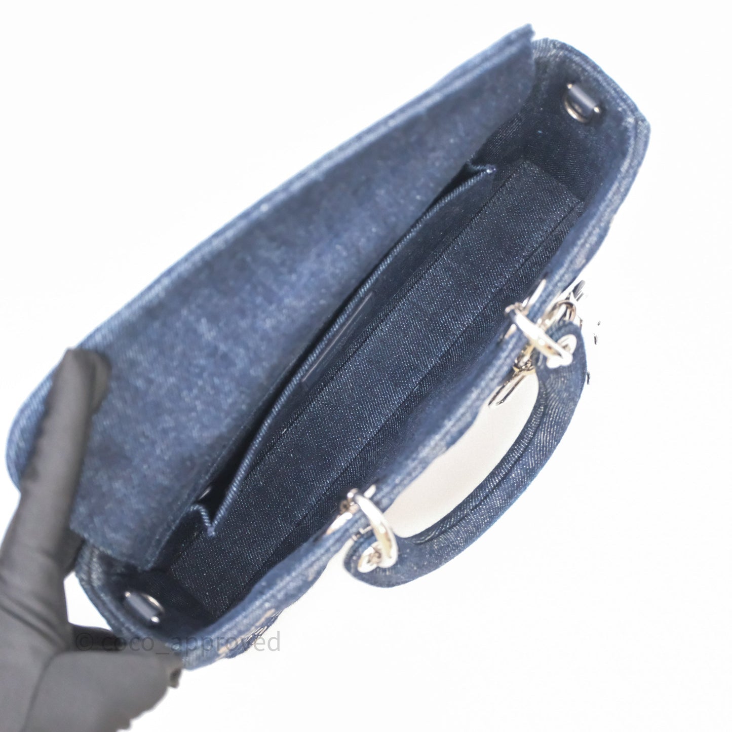 Christian Dior Medium Lady D-Joy Denim Eyelet Silver Hardware