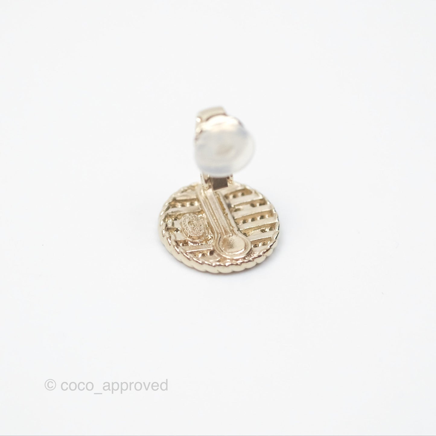 Chanel CC Round Ear Clips Black Gold Tone 19C