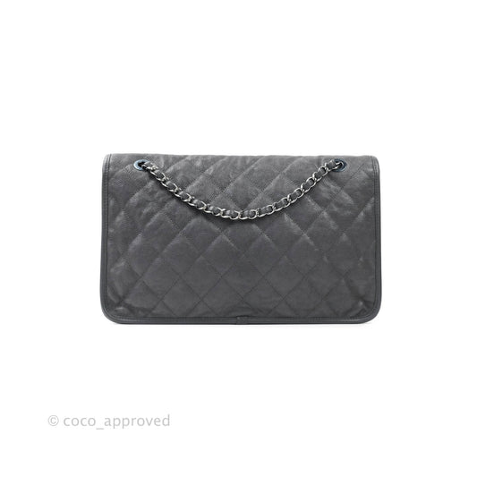 Chanel French Riviera Quilted Large Flap Bag Caviar Grey Silver Hardware