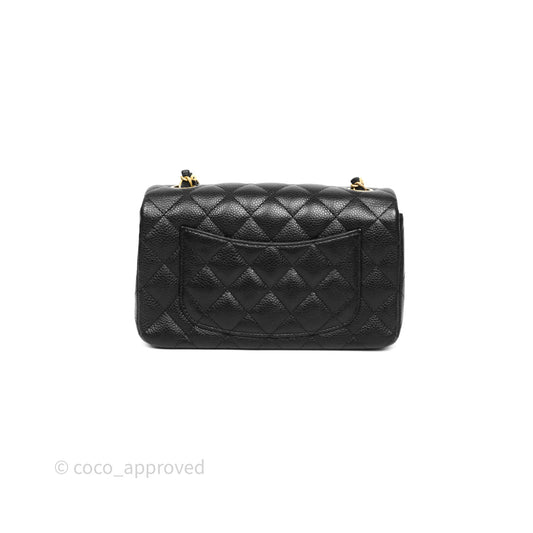 Chanel Mini Rectangular Quilted Black Caviar Aged Gold Hardware