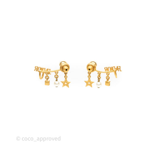 Christian Dior J'Adior Crystal Pearl Drop Earrings Aged Gold Tone