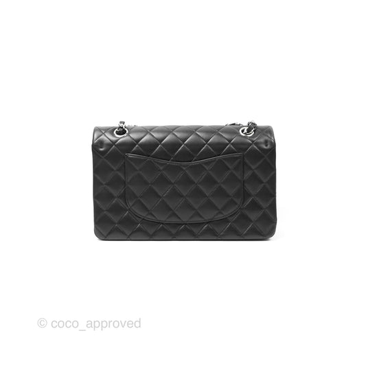 Chanel Classic M/L Medium Flap Quilted Black Lambskin Silver Hardware