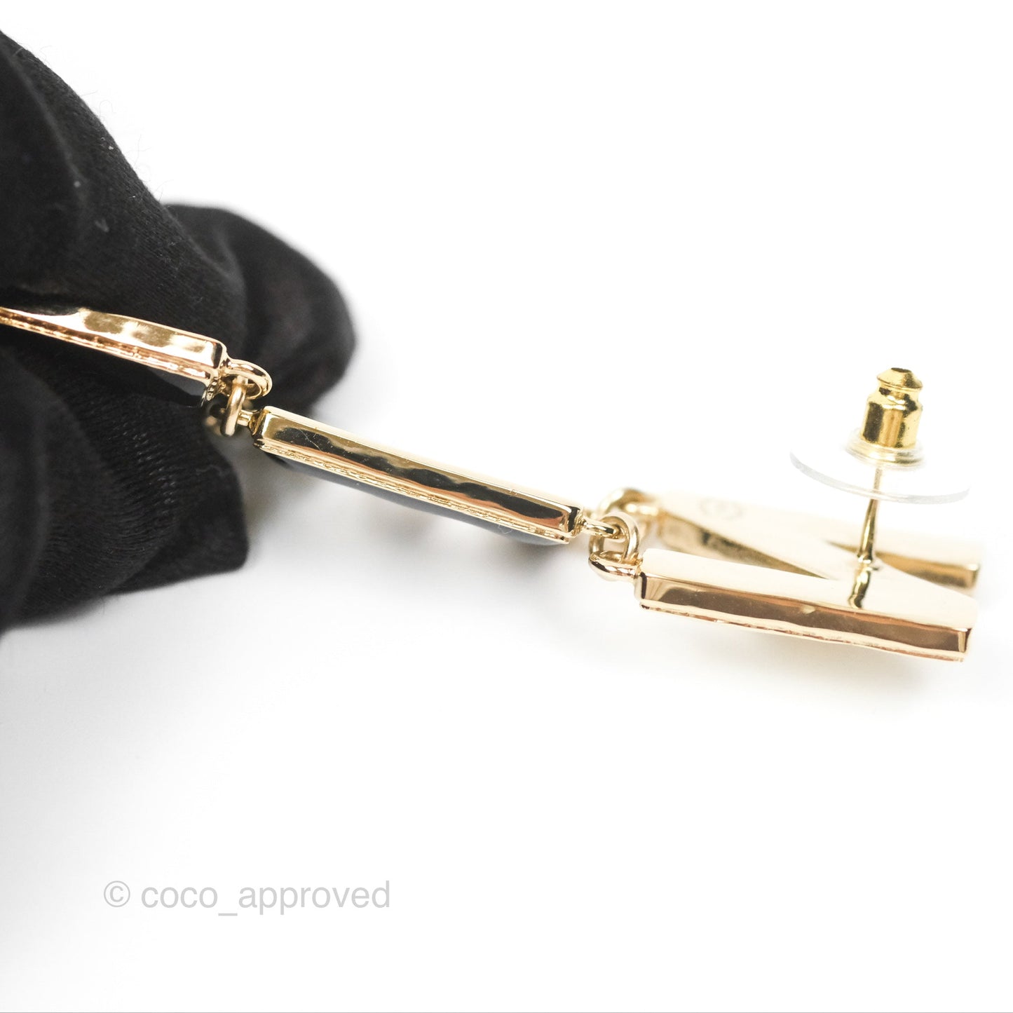 Chanel Cha-Nel Logo Black/White Drop Earrings Gold Tone 22A
