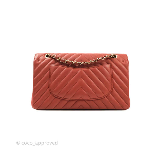 Chanel Classic Chevron M/L Medium Double Flap Rose Pink Lambskin Gold Hardware