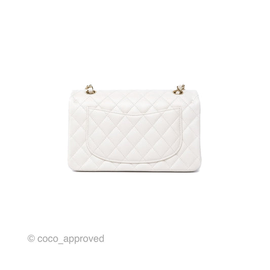Chanel Small Classic Flap Quilted Ivory White Caviar Gold Hardware