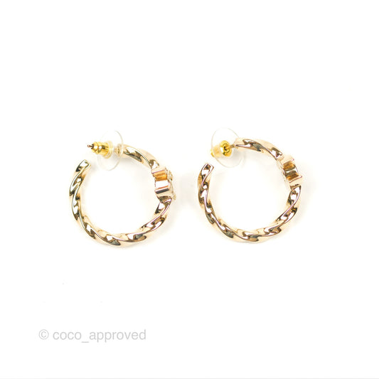 Chanel CC Crystal Twist Hoop Earrings Gold Tone 23B