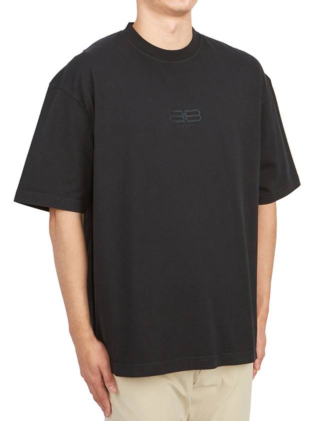 Luxury Balenciaga Embroidered BB Logo Short Sleeve T-Shirt Black