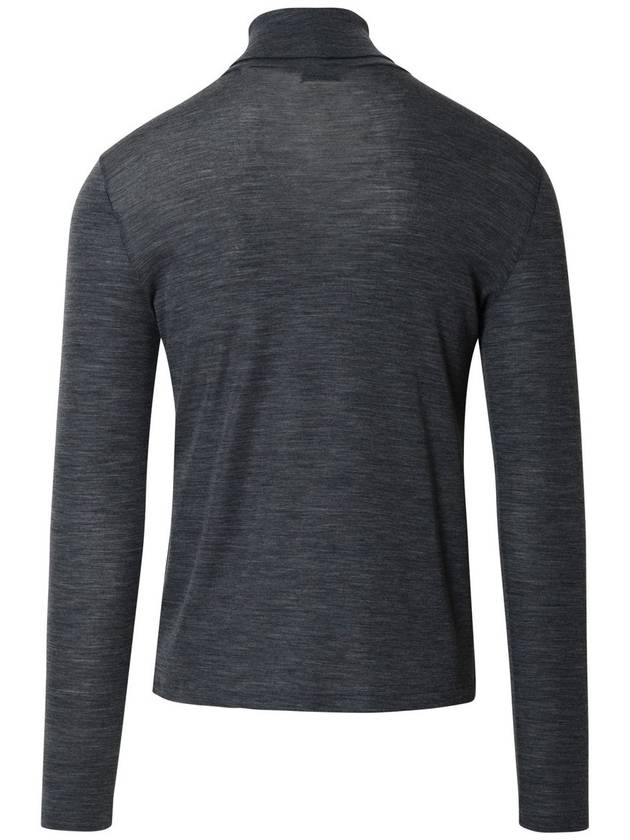 Luxury Saint Laurent Embroidered Logo Roll Neck Wool Knit Top Grey