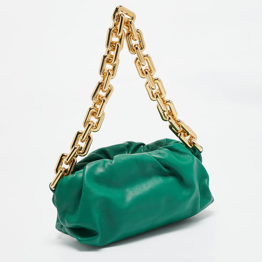 Luxury Bottega Veneta Green Leather The Chain Pouch Bag