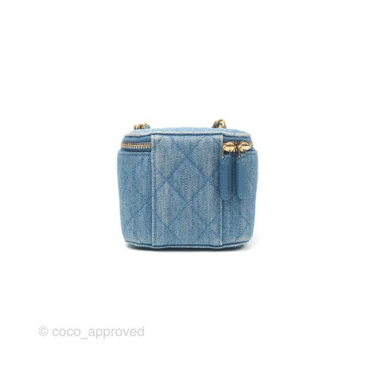 Chanel Mini Pearl Crush Vanity With Chain Denim Aged Gold Hardware