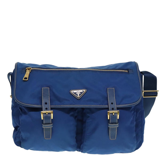 Luxury Prada Shoulder Bag Nylon Blue Gold 90221