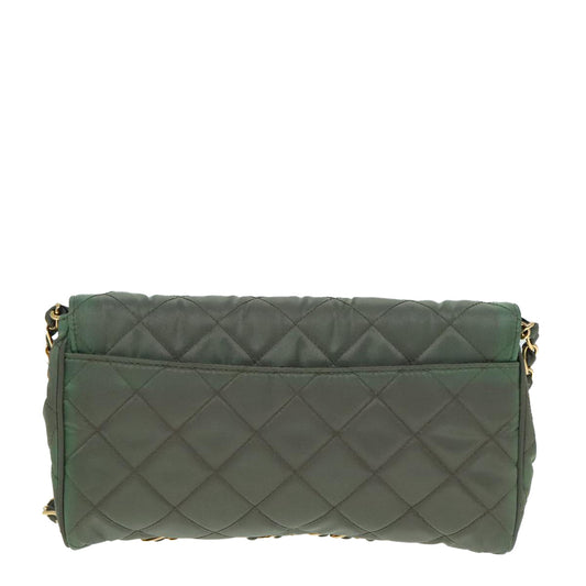 Luxury Prada Chain Quilted Shoulder Bag Nylon Khaki Gold 90227