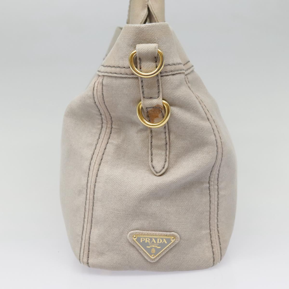 Luxury Prada Hand Bag Denim 2way Gray Gold 90233