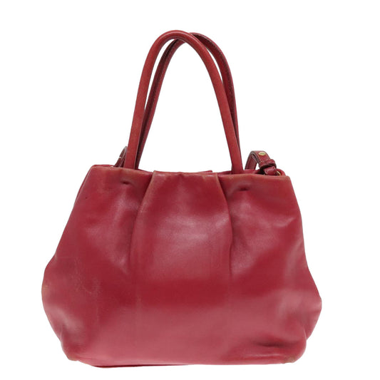 Luxury Prada Hand Bag Leather 2way Red Gold 90241