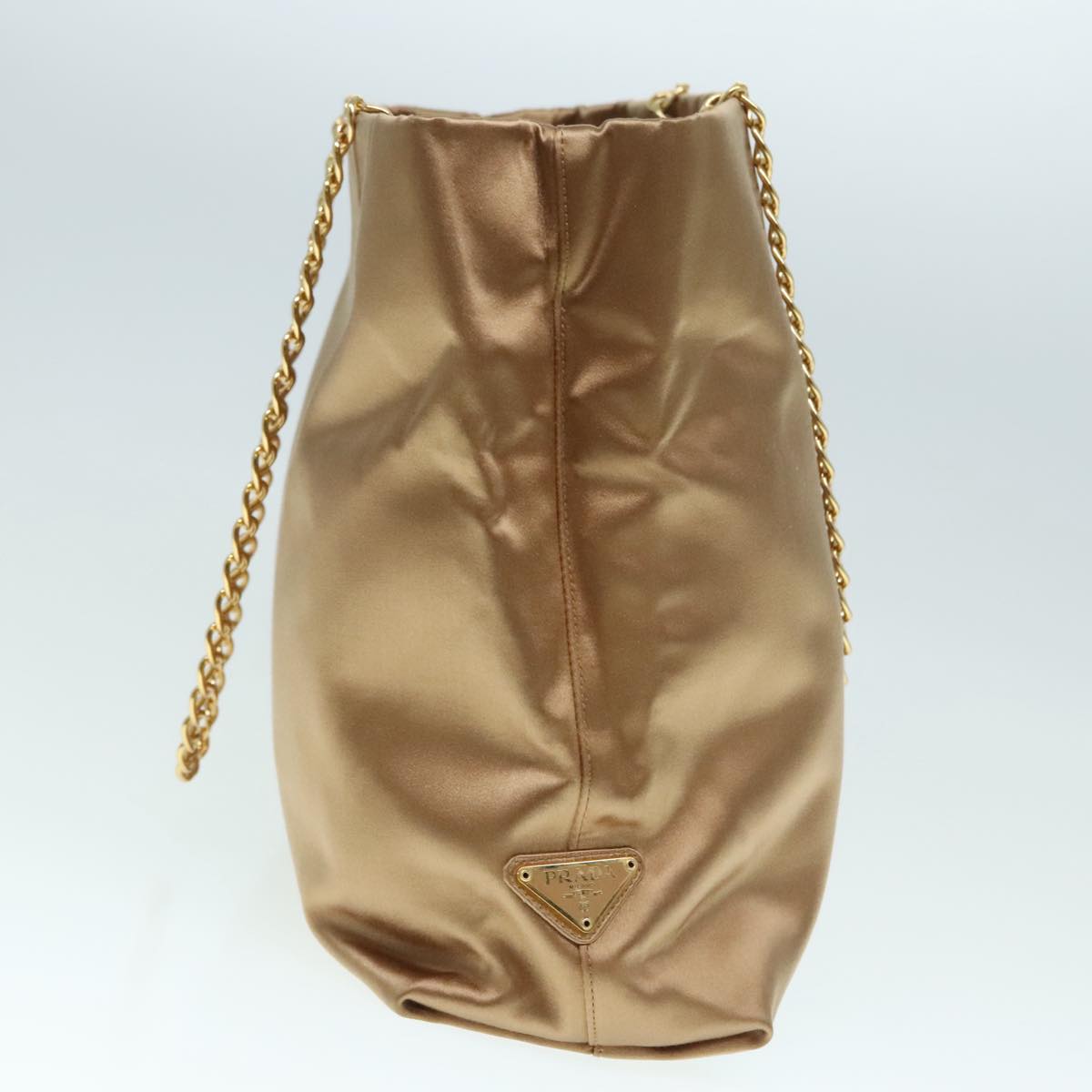 Luxury Prada Chain Tote Bag Nylon Brown Gold 90267