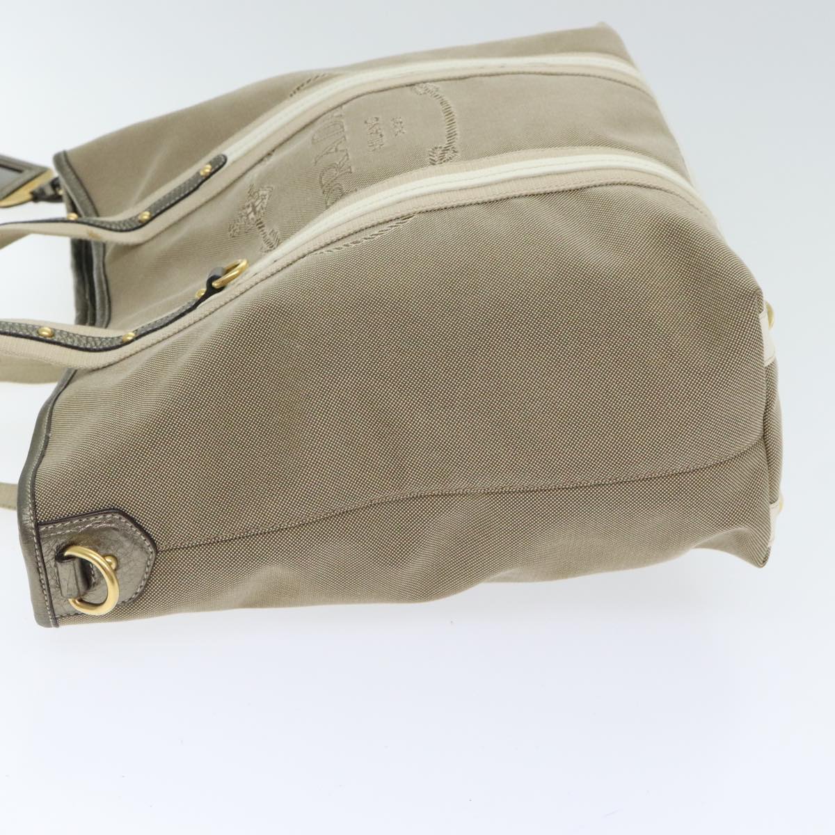Luxury Prada Hand Bag Canvas 2way Beige Gold 90273