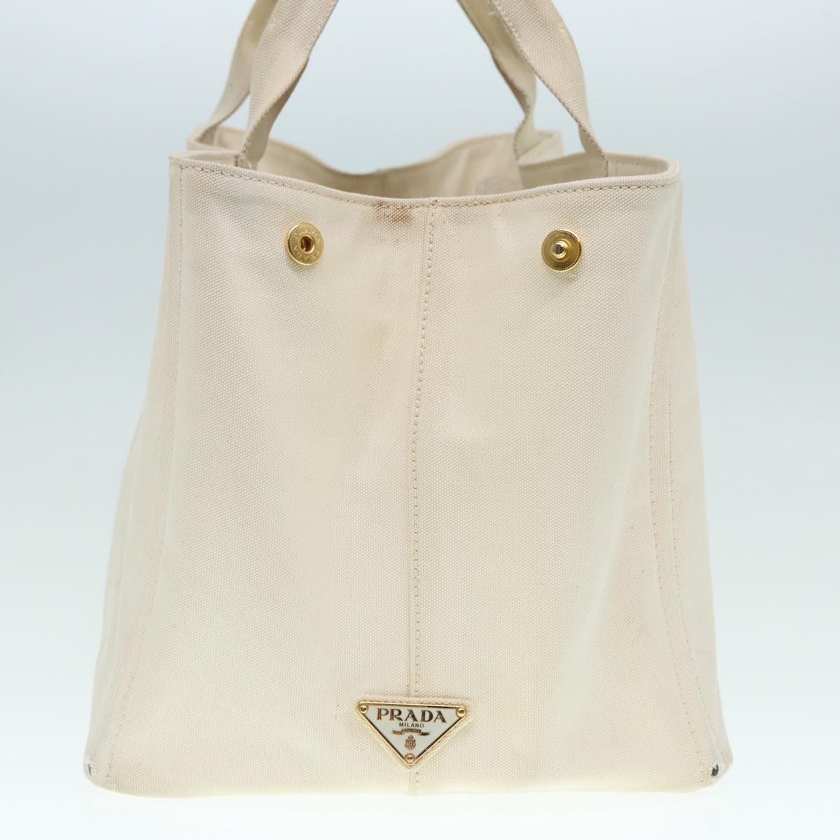 Luxury Prada Canapa GM Hand Bag Canvas Gold White 90320