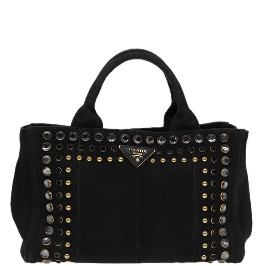 Luxury Prada Bijoux Canapa PM Hand Bag Canvas 2way Black Gold 90474
