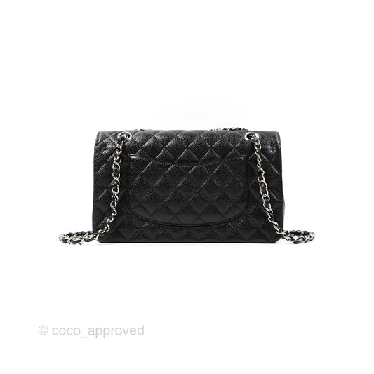 Chanel Classic M/L Medium Flap Quilted Black Caviar Silver Hardware
