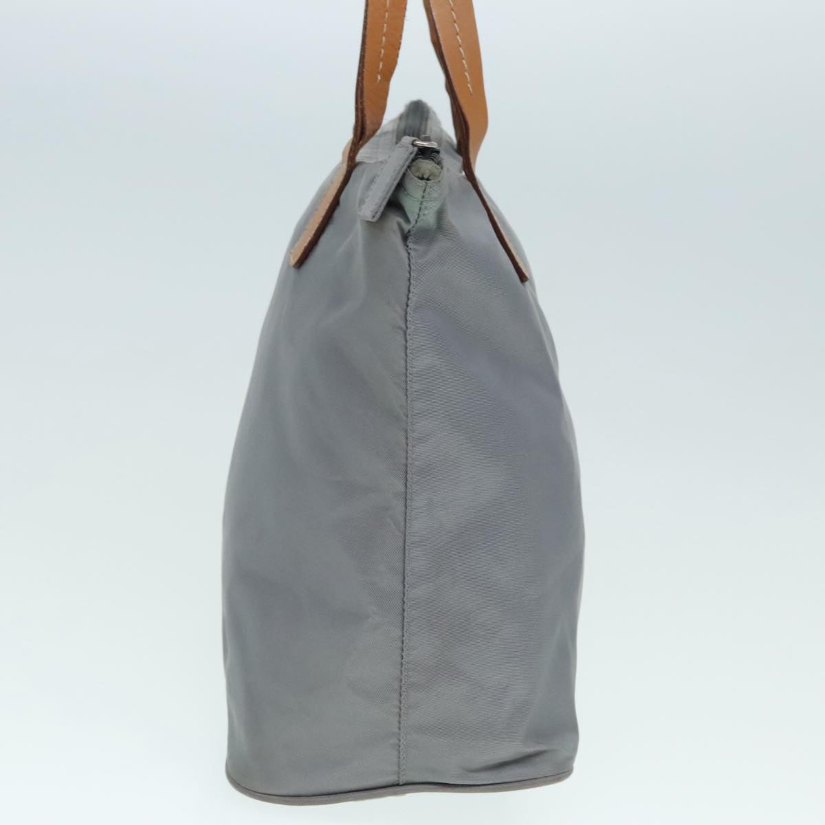 Luxury Prada Hand Bag Nylon Leather Gray Brown Silver 90607