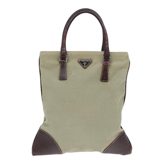 Luxury Prada Hand Bag Canvas Khaki Silver 90754