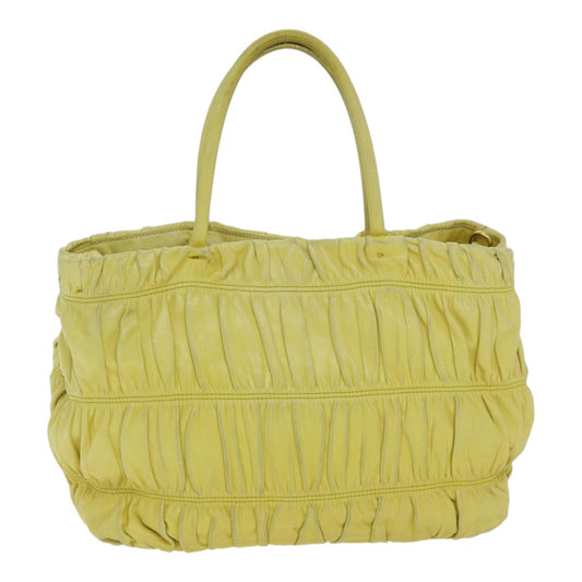 Luxury Prada Gathered Hand Bag Leather 2way Yellow 90890