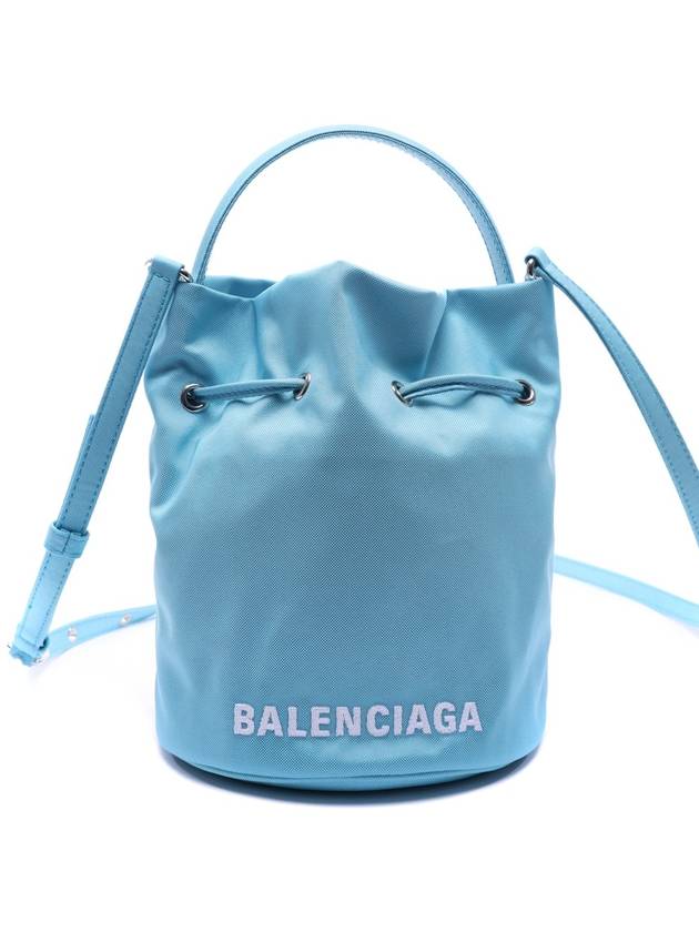 Luxury Balenciaga Wheel Drawstring XS Bucket Bag Sky Blue