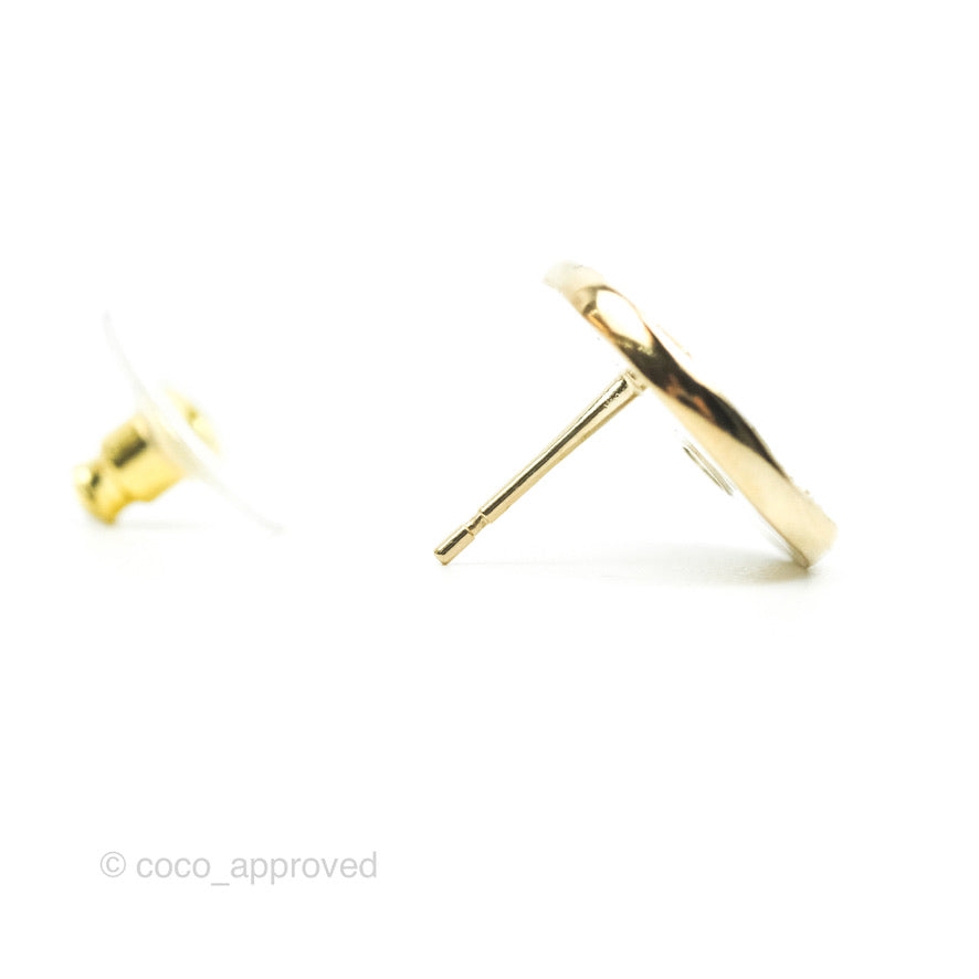 Chanel Crystal Pearl CC Earrings Gold Tone 21V