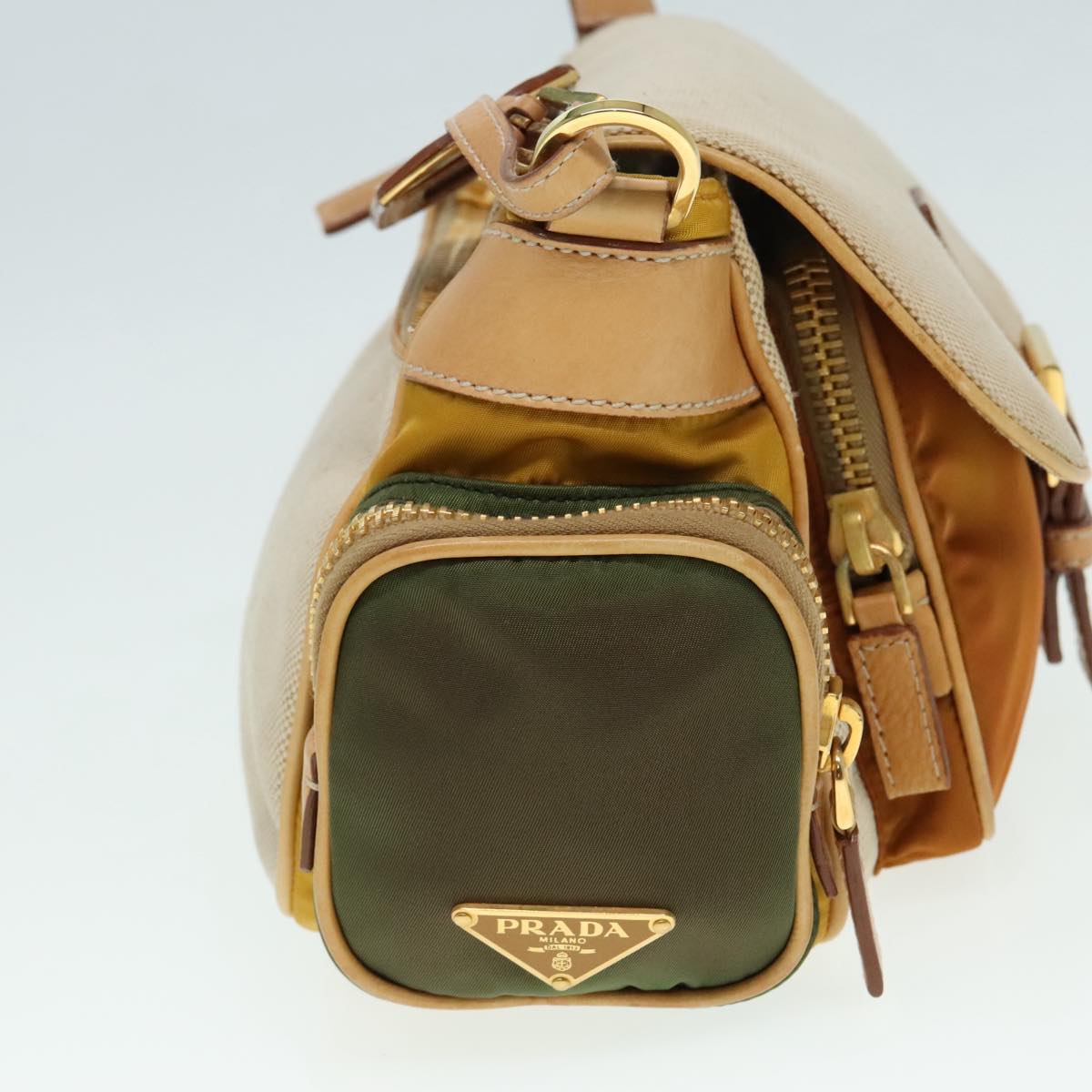 Luxury Prada Shoulder Bag Canvas Beige Gold 91235