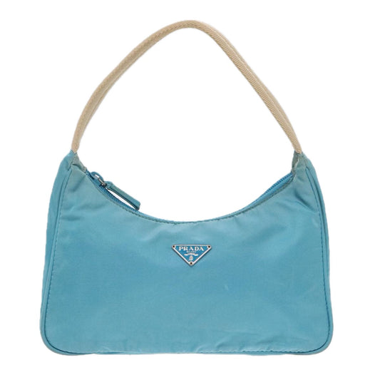 Luxury Prada Hand Bag Nylon Light Blue Beige Silver 91237