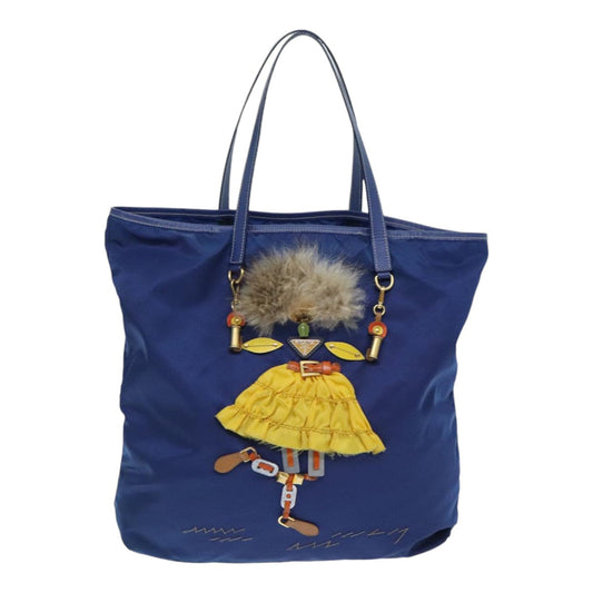Luxury Prada Tote Bag Nylon Leather Blue Gold 91252