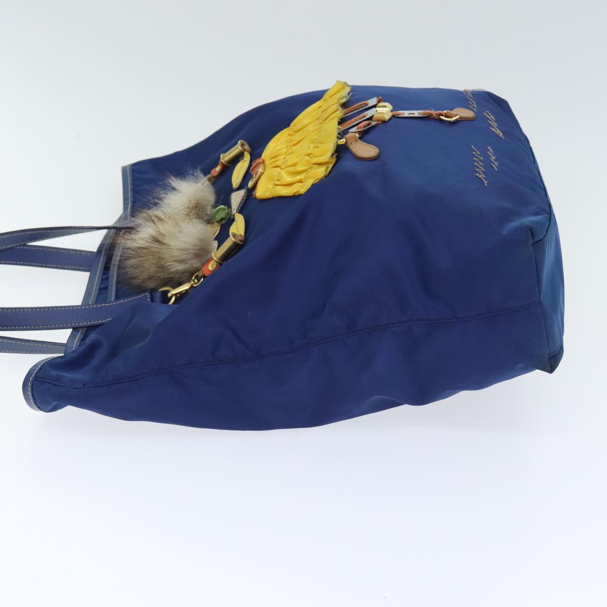 Luxury Prada Tote Bag Nylon Leather Blue Gold 91252