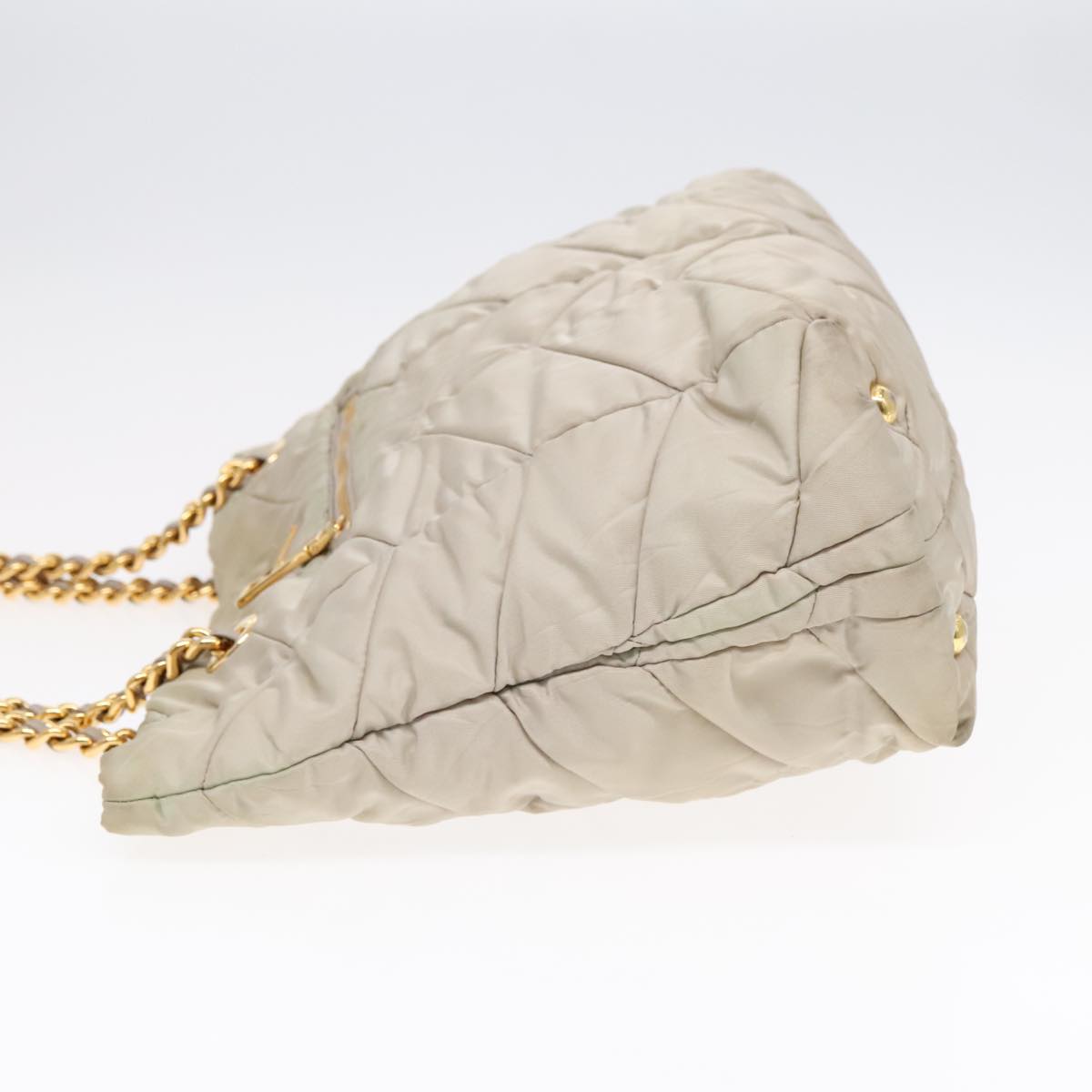 Luxury Prada Chain Quilted Shoulder Bag Nylon Beige Gold 91253