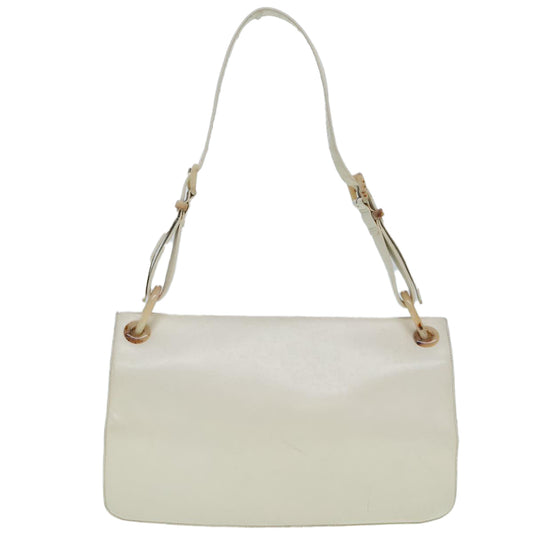 Luxury Prada Shoulder Bag Leather White Silver 91257