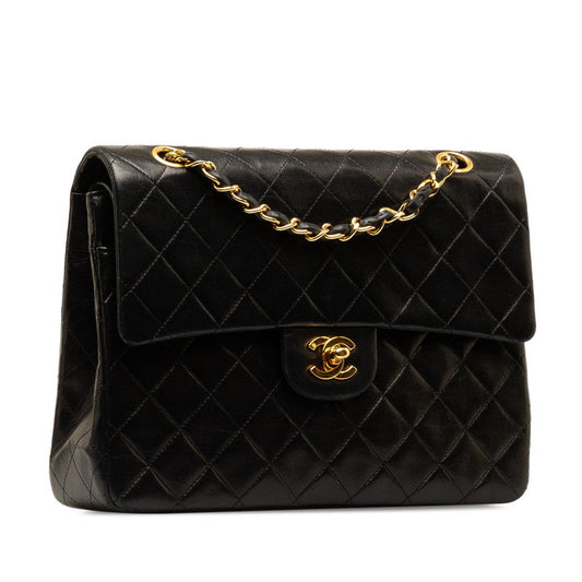 Chanel Mattrase 25 Coco Double Flap Chain Shoulder Bag Black G CHANEL