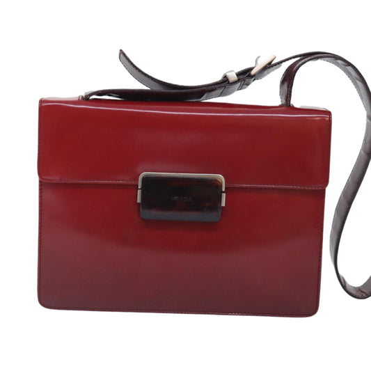 Luxury Prada Shoulder Bag Leather Red Silver 91405