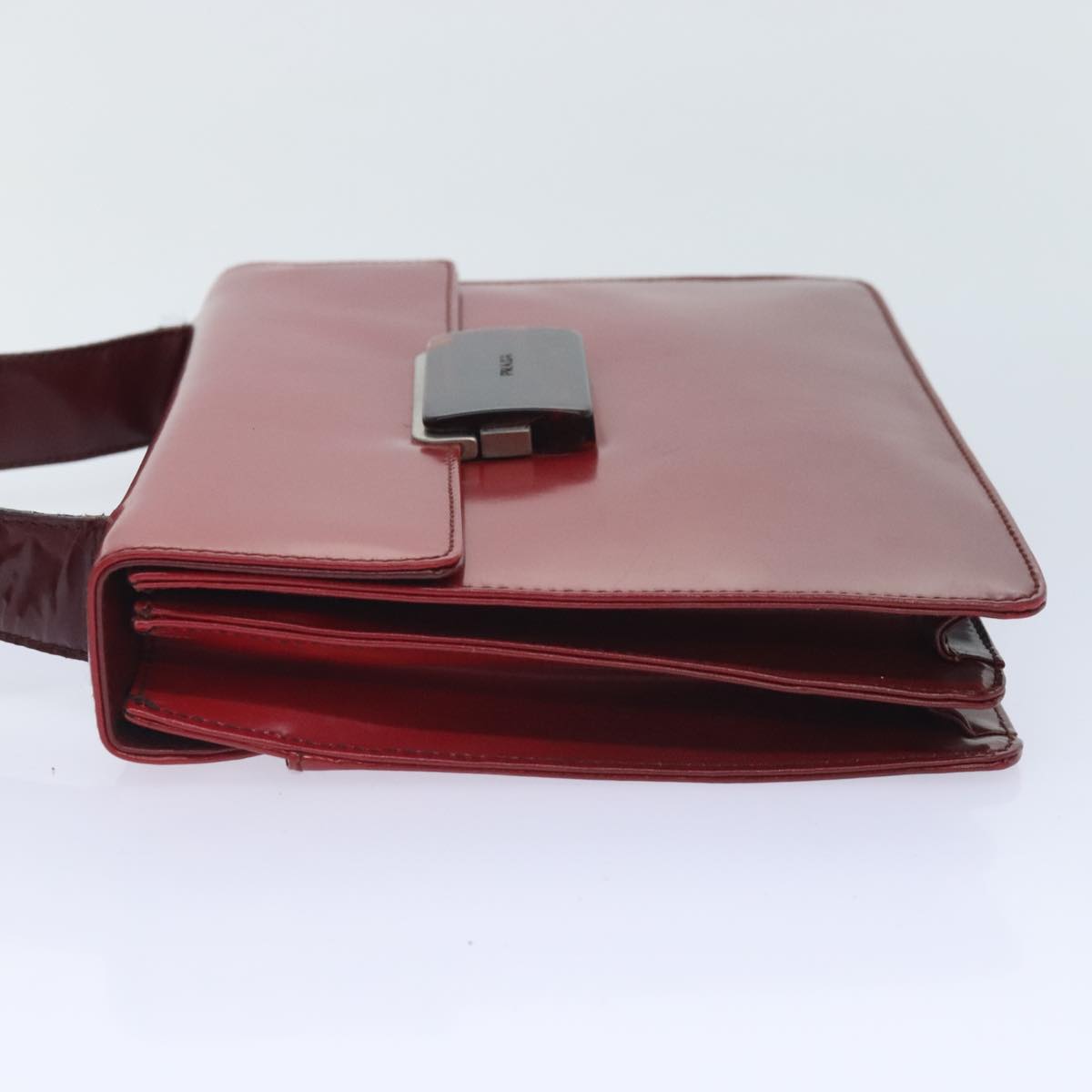 Luxury Prada Shoulder Bag Leather Red Silver 91405