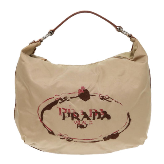 Luxury Prada Shoulder Bag Nylon Leather Beige Silver 91407