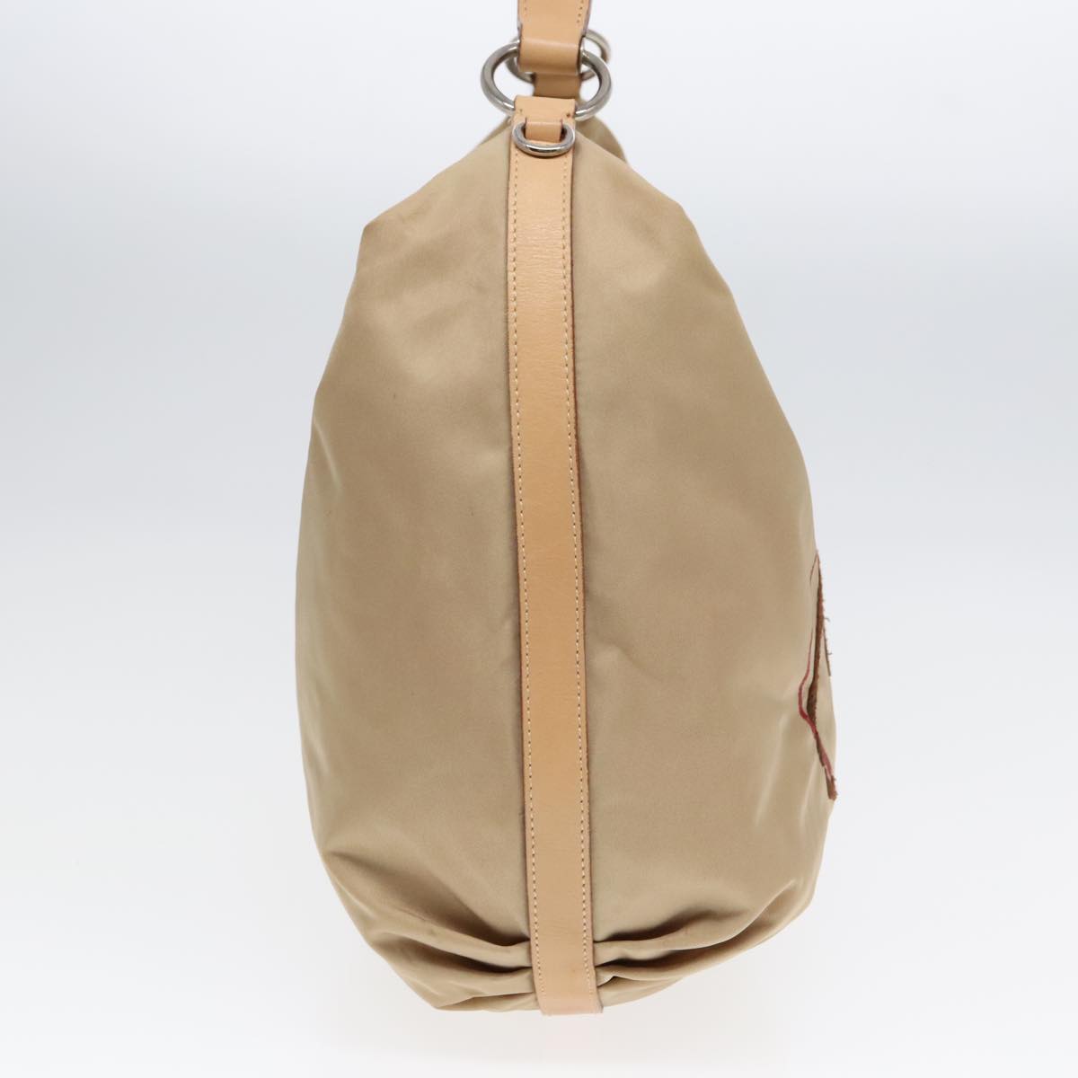 Luxury Prada Shoulder Bag Nylon Leather Beige Silver 91407