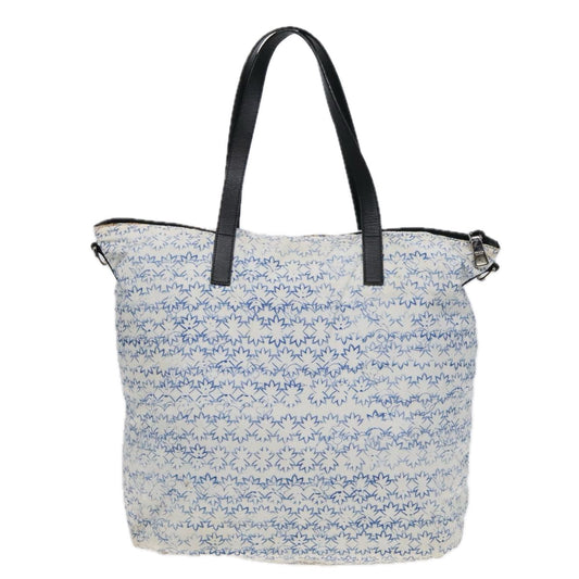 Luxury Prada Tote Bag Nylon Leather White Navy Silver 91837