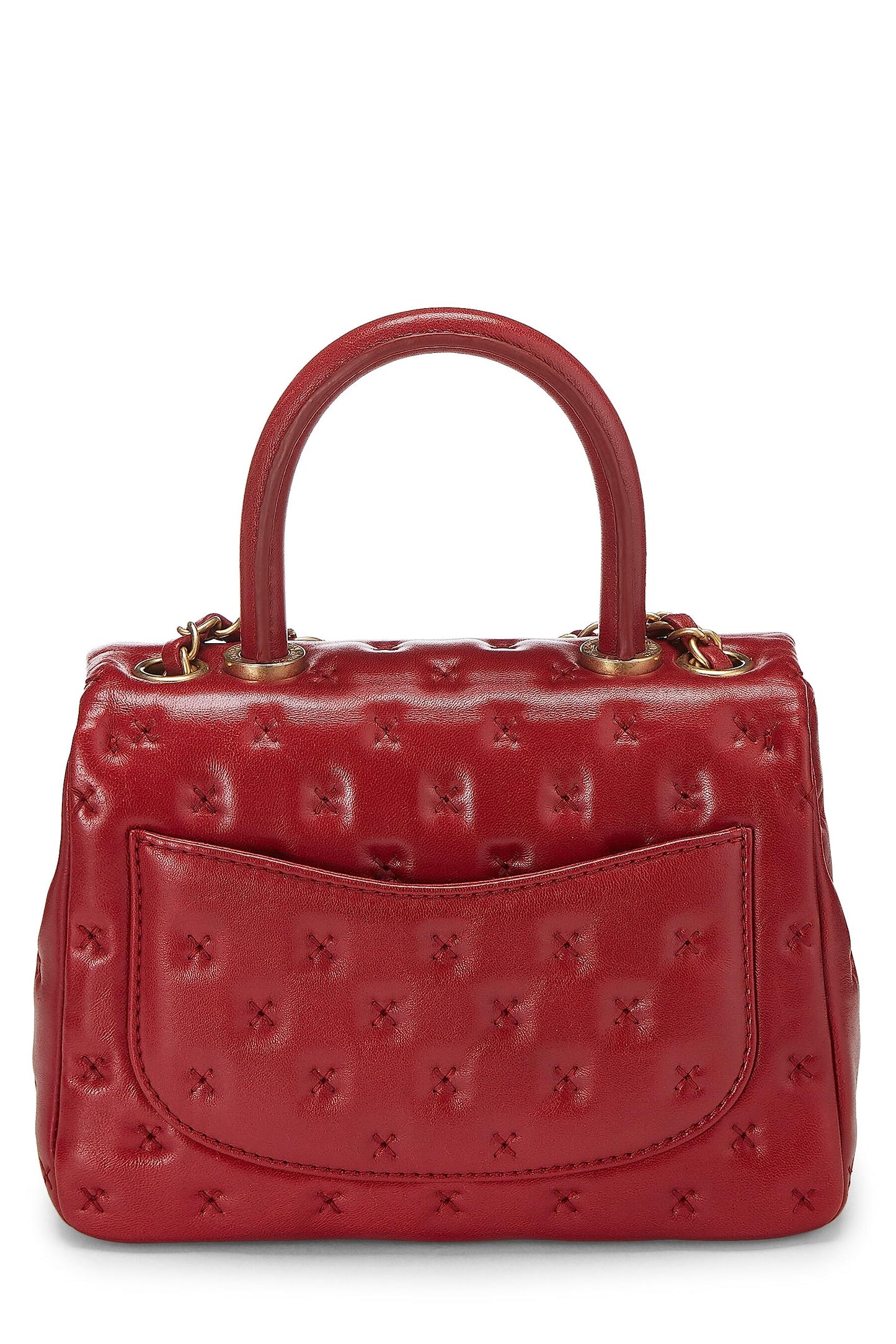 Chanel, Red Cross Stitch Lambskin Coco Handle Bag Mini, Red