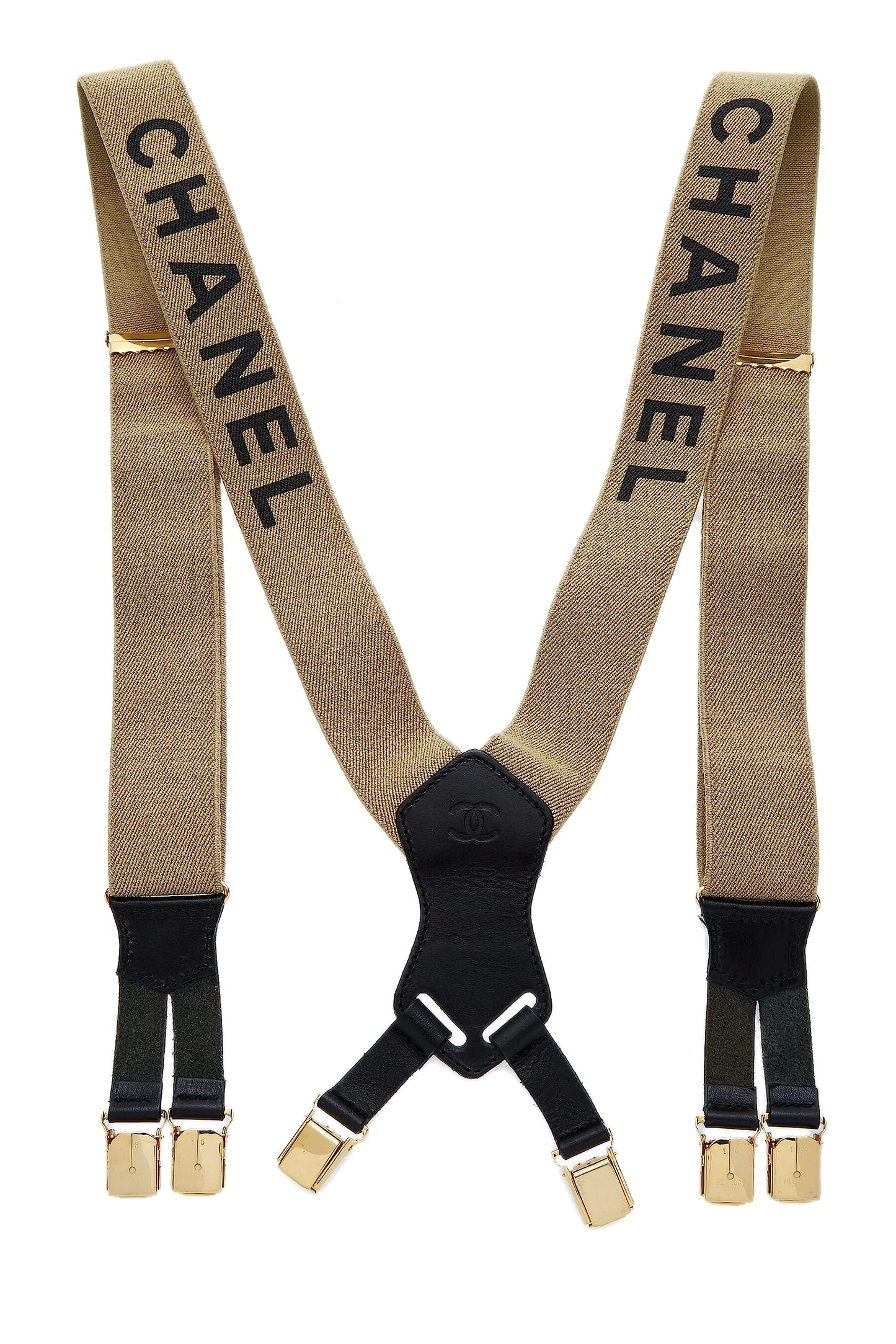 Chanel, Beige Elastic Logo Suspenders, Beige