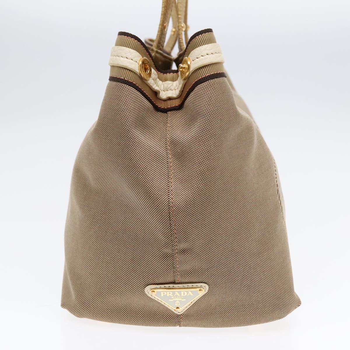 Luxury Prada Hand Bag Canvas Leather Beige Gold 92121