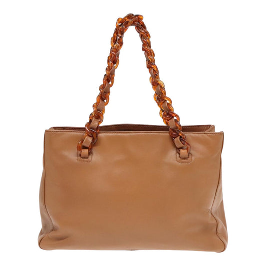 Luxury Prada Tote Bag Leather Brown Silver 92122