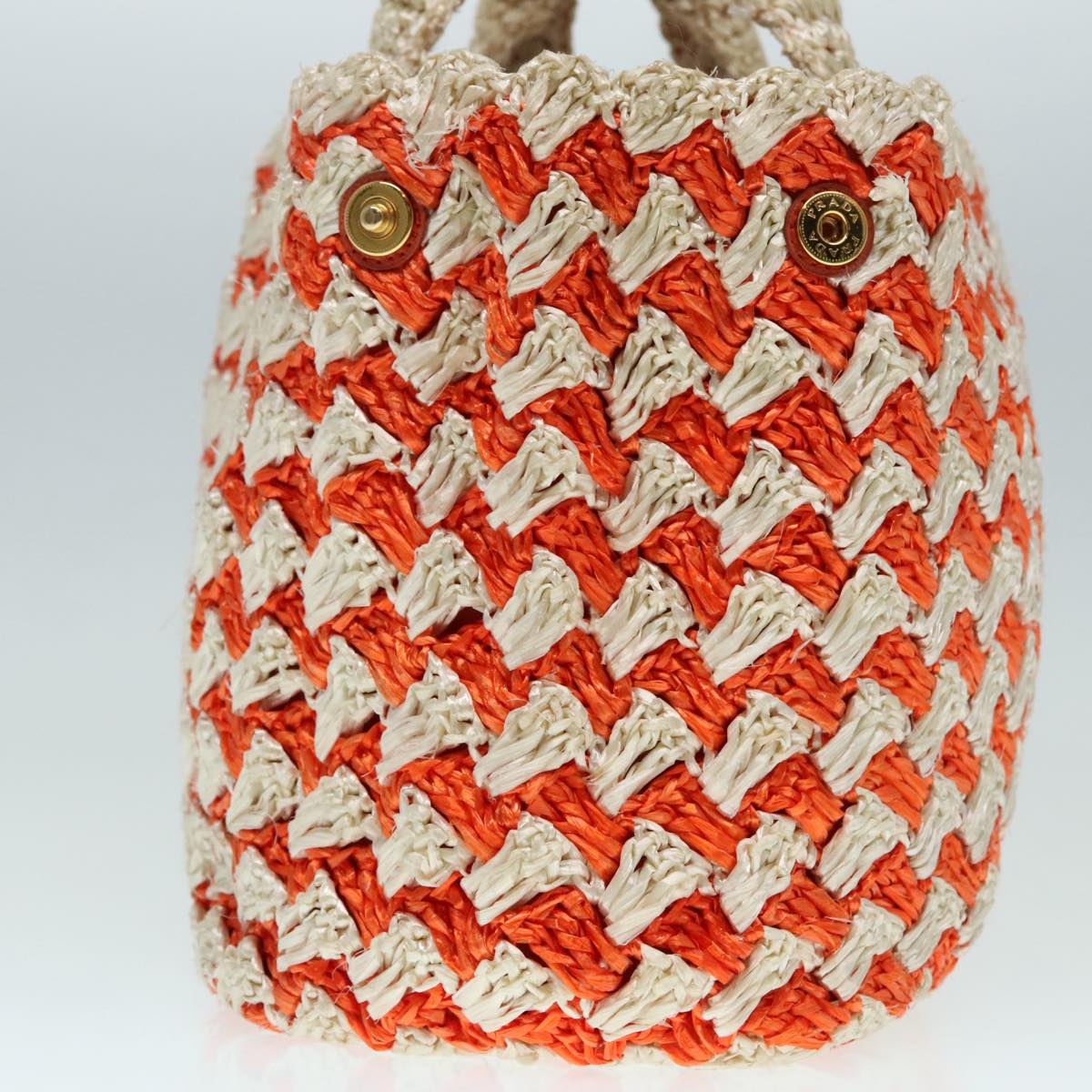 Luxury Prada Canapa MM Hand Bag Raffia Beige Orange Gold 92124