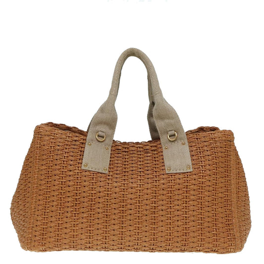 Luxury Prada Canapa GM Hand Bag Raffia 2way Beige Gold 92125