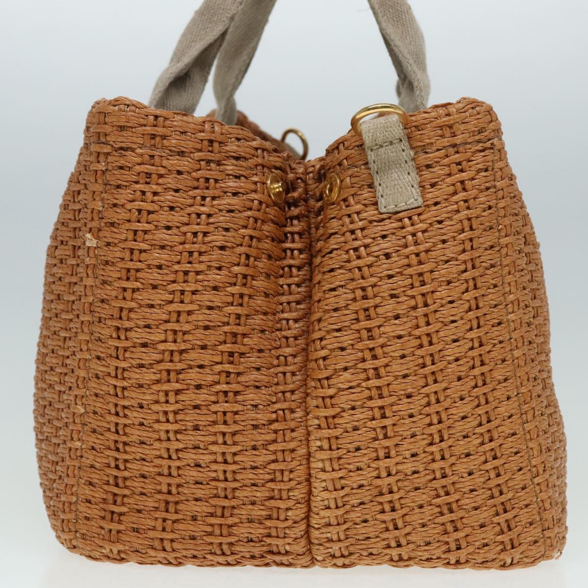 Luxury Prada Canapa GM Hand Bag Raffia 2way Beige Gold 92125